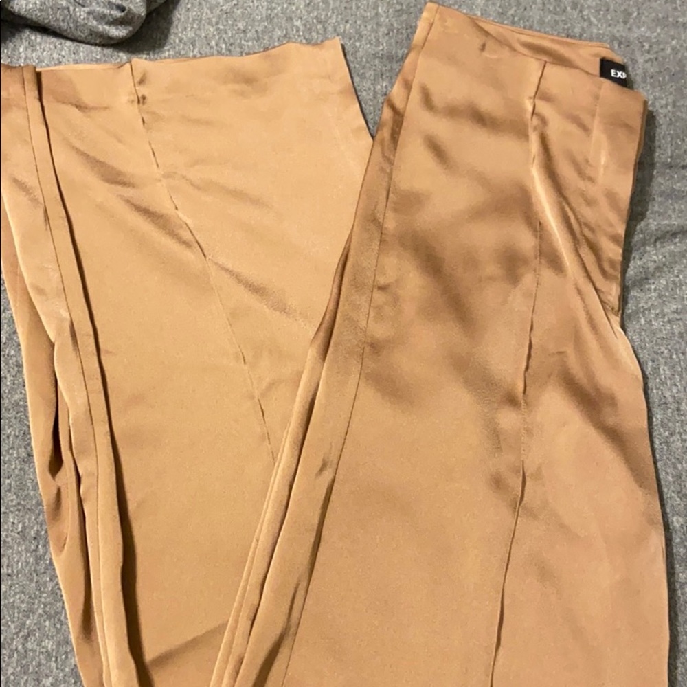 High Waisted Satin Seamed Wide Leg Pants